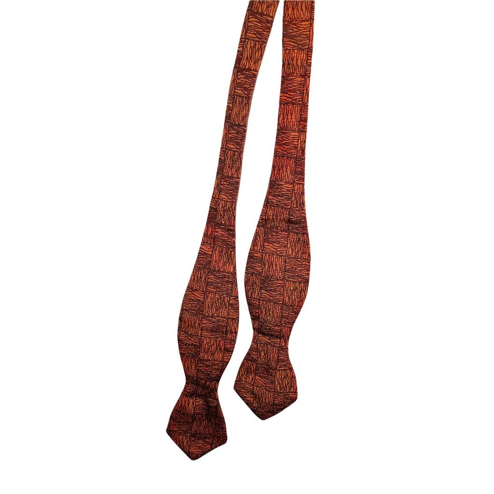 Cardinal AWESOME orange burgundy contemporary print SILK bow tie vintage
